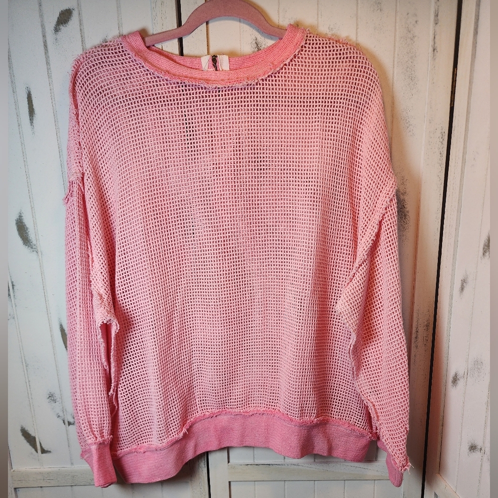 POL Pink Crochet Mesh Sweater - Picture 3 of 7